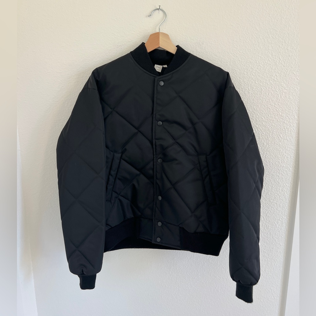 Paa Quilted Bomber Jacket / Black Snap Up Coat / Men's S